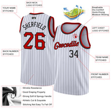 Load image into Gallery viewer, Custom White Black Pinstripe Red-Black Authentic Basketball Jersey