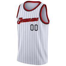 Load image into Gallery viewer, Custom White Black Pinstripe Red-Black Authentic Basketball Jersey