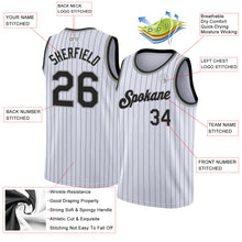 Load image into Gallery viewer, Custom White Black Pinstripe Black-Gray Authentic Basketball Jersey