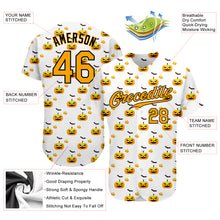 Load image into Gallery viewer, Custom White Gold-Black 3D Pattern Design Halloween Pattern With Pumpkins Authentic Baseball Jersey