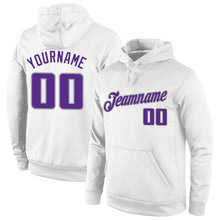 Load image into Gallery viewer, Custom Stitched White Purple-Gray Sports Pullover Sweatshirt Hoodie