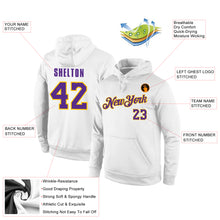 Load image into Gallery viewer, Custom Stitched White Purple-Gold Sports Pullover Sweatshirt Hoodie