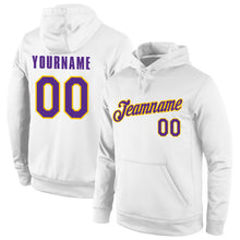 Load image into Gallery viewer, Custom Stitched White Purple-Gold Sports Pullover Sweatshirt Hoodie