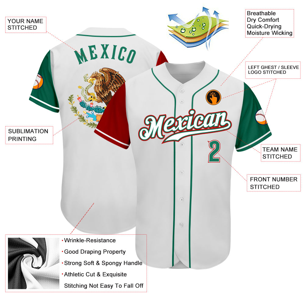 Custom White Kelly Green-Red Authentic Mexico Baseball Jersey Fast Shipping  – FiitgCustom