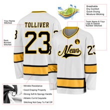 Load image into Gallery viewer, Custom White Black-Gold Hockey Jersey
