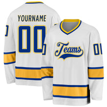 Load image into Gallery viewer, Custom White Royal-Gold Hockey Jersey