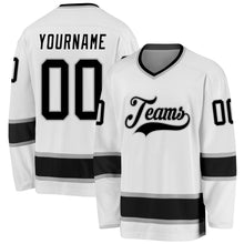 Load image into Gallery viewer, Custom White Black-Gray Hockey Jersey