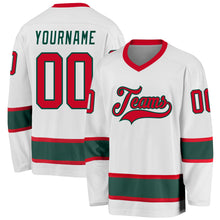 Load image into Gallery viewer, Custom White Red-Green Hockey Jersey