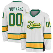 Load image into Gallery viewer, Custom White Kelly Green-Gold Hockey Jersey