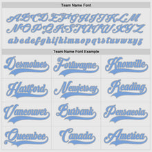 Load image into Gallery viewer, Custom White Gray-Light Blue Hockey Jersey