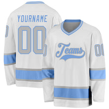 Load image into Gallery viewer, Custom White Gray-Light Blue Hockey Jersey