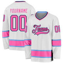 Load image into Gallery viewer, Custom White Pink-Light Blue Hockey Jersey