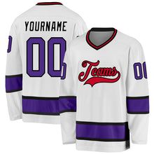 Load image into Gallery viewer, Custom White Purple-Black Hockey Jersey
