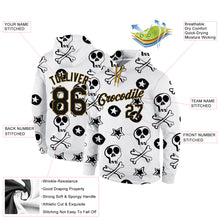 Load image into Gallery viewer, Custom Stitched White Black-Old Gold 3D Skull Fashion Sports Pullover Sweatshirt Hoodie