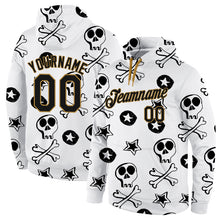 Load image into Gallery viewer, Custom Stitched White Black-Old Gold 3D Skull Fashion Sports Pullover Sweatshirt Hoodie