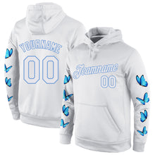 Load image into Gallery viewer, Custom Stitched White White-Light Blue 3D Pattern Design Butterfly Sports Pullover Sweatshirt Hoodie
