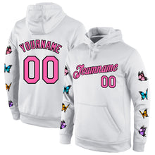 Load image into Gallery viewer, Custom Stitched White Pink-Black 3D Pattern Design Pastel Butterfly Sports Pullover Sweatshirt Hoodie