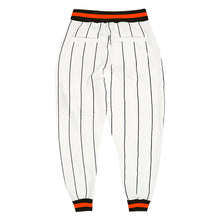 Load image into Gallery viewer, Custom White Black Pinstripe Black-Orange Sports Pants