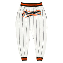 Load image into Gallery viewer, Custom White Black Pinstripe Black-Orange Sports Pants