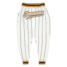 Load image into Gallery viewer, Custom White Black Pinstripe Old Gold-Black Sports Pants