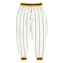 Load image into Gallery viewer, Custom White Black Pinstripe Gold-Black Sports Pants