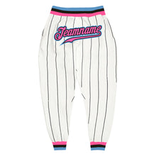 Load image into Gallery viewer, Custom White Black Pinstripe Pink-Light Blue Sports Pants