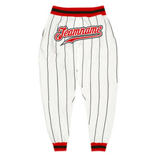 Load image into Gallery viewer, Custom White Black Pinstripe Red-Black Sports Pants