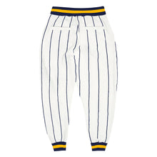 Load image into Gallery viewer, Custom White Navy Pinstripe Navy-Gold Sports Pants