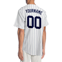 Load image into Gallery viewer, Custom White Navy Pinstripe Navy Authentic Baseball Jersey