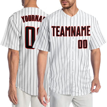 Load image into Gallery viewer, Custom White Black Pinstripe Black-Red Authentic Baseball Jersey