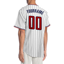 Load image into Gallery viewer, Custom White Navy Pinstripe Red-Navy Authentic Baseball Jersey