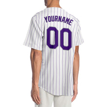 Load image into Gallery viewer, Custom White Purple Pinstripe Purple-Gray Authentic Baseball Jersey