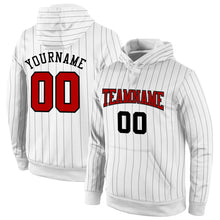 Load image into Gallery viewer, Custom Stitched White Black Pinstripe Red-Black Sports Pullover Sweatshirt Hoodie