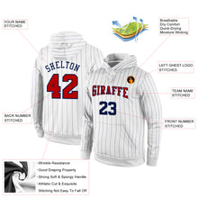 Load image into Gallery viewer, Custom Stitched White Navy Pinstripe Red-Navy Sports Pullover Sweatshirt Hoodie
