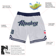 Load image into Gallery viewer, Custom White Navy-Hunter Green Authentic Throwback Basketball Shorts