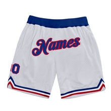 Load image into Gallery viewer, Custom White Royal-Red Authentic Throwback Basketball Shorts