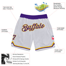 Load image into Gallery viewer, Custom White Purple-Gold Authentic Throwback Basketball Shorts