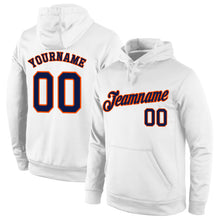 Load image into Gallery viewer, Custom Stitched White Navy-Orange Sports Pullover Sweatshirt Hoodie