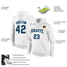 Load image into Gallery viewer, Custom Stitched White Navy-Aqua Sports Pullover Sweatshirt Hoodie