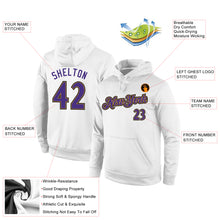 Load image into Gallery viewer, Custom Stitched White Purple-Old Gold Sports Pullover Sweatshirt Hoodie