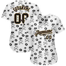Load image into Gallery viewer, Custom White Black-Old Gold 3D Skull Fashion Authentic Baseball Jersey