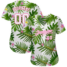 Load image into Gallery viewer, Custom White White-Pink 3D Pattern Design Tropical Palm Leaves Authentic Baseball Jersey