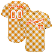 Load image into Gallery viewer, Custom White White-Orange 3D Pattern Design Orange Plaid Authentic Baseball Jersey