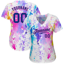 Load image into Gallery viewer, Custom White Royal-Pink 3D Pattern Design Watercolor Authentic Baseball Jersey