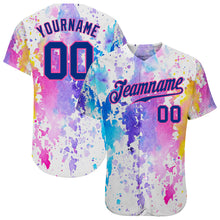 Load image into Gallery viewer, Custom White Royal-Pink 3D Pattern Design Watercolor Authentic Baseball Jersey