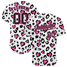 Load image into Gallery viewer, Custom White Black-Pink 3D Pattern Design Leopard Authentic Baseball Jersey