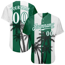 Load image into Gallery viewer, Custom White White-Kelly Green 3D Pattern Design Hawaii Coconut Trees Authentic Baseball Jersey