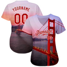 Load image into Gallery viewer, Custom White Red-White 3D Pattern Design Golden Gate Bridge Authentic Baseball Jersey