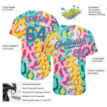Load image into Gallery viewer, Custom White Teal-Pink 3D Pattern Design Leopard Authentic Baseball Jersey