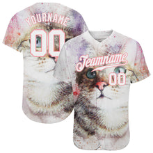 Load image into Gallery viewer, Custom White White-Medium Pink 3D Pattern Design Cat Authentic Baseball Jersey